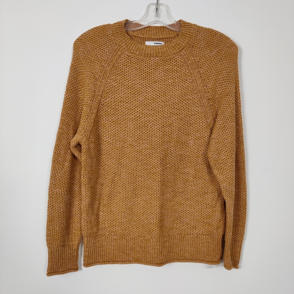 Sonoma Women's Waffle Knit Sweater in Golden Orange Size XS Cotton Oversized